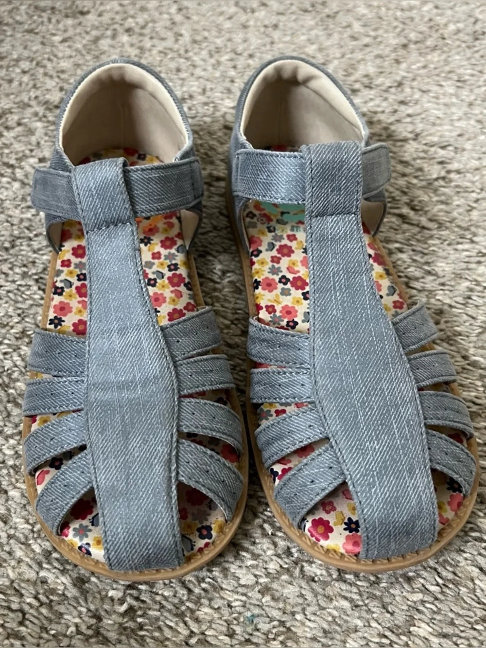 Livie & Luca Blue Girls Sandals with Floral Insole Size 13
